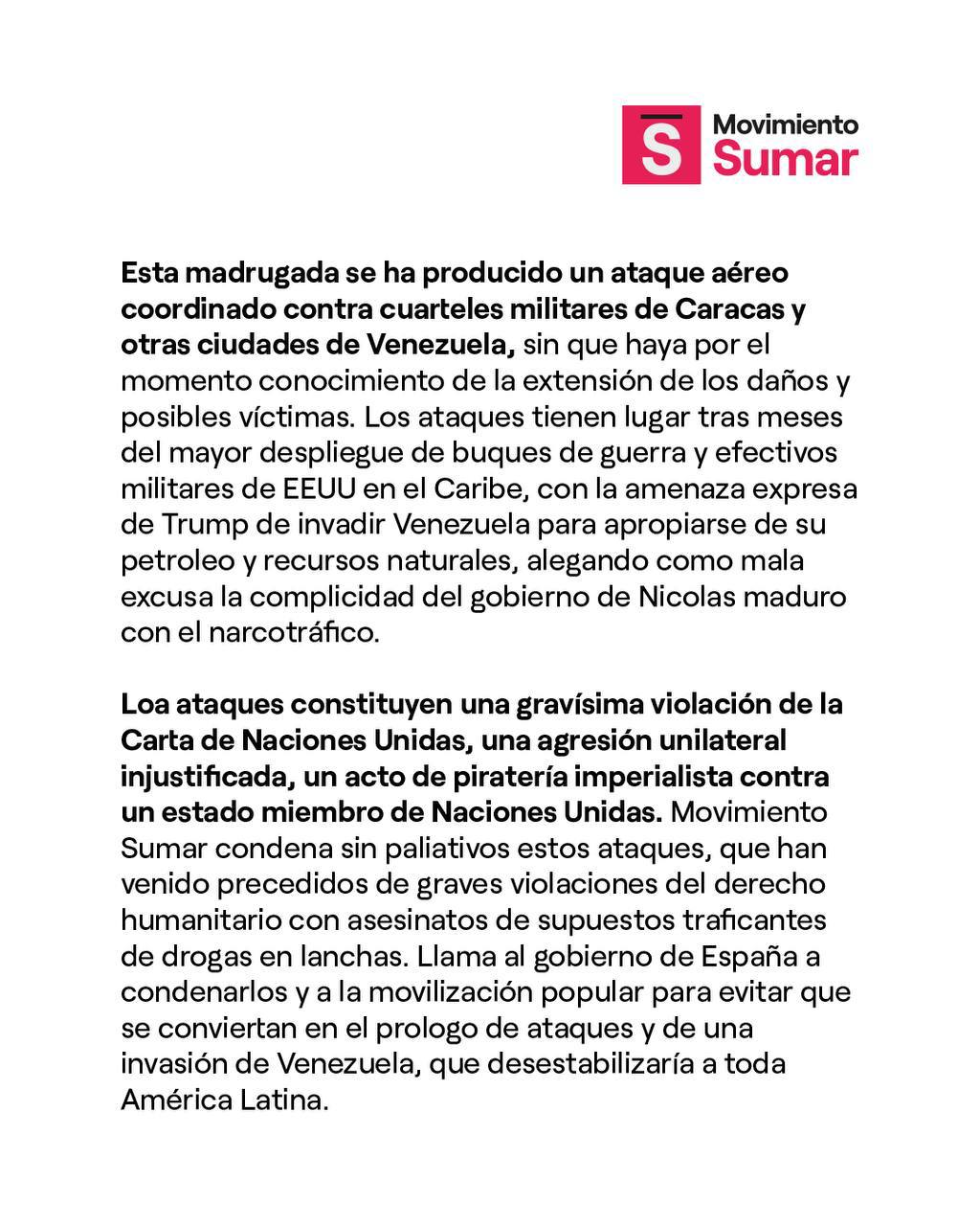 Condenamos con firmeza los bombardeos de EEUU a Venezuela